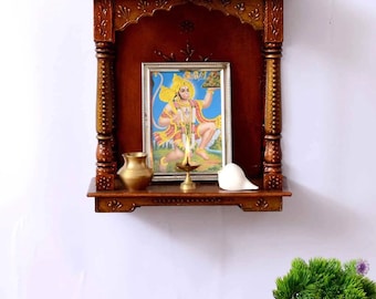 Handcrafted Mango Wood Temple Mandir: Pooja Ghar, Home Decor (16x6x19 Inches)