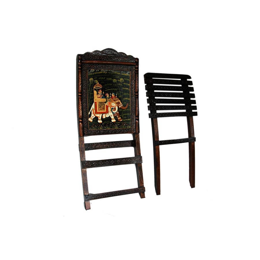Rajasthani Solid Wood Hand Painted Folding Chair Wooden Etsy UK