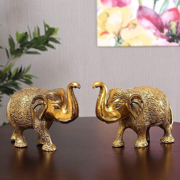 Handmade Ethnic Indian Metal Elephant Pair Decor Showpiece, Home Decor Statue, Indian Decorations, Indian Houseware, Brass Figurine