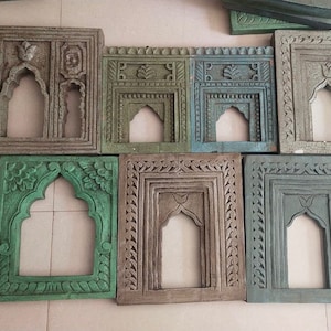 Antique Traditional Set of 7 Jharokha Rajasthani Style Hand-Carved Wooden Jharokha Wall Decor Wall Mounted | Traditional Indian Wall Frame