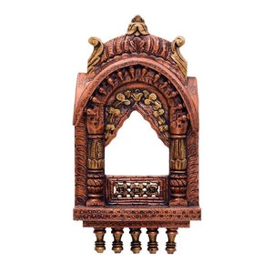 Traditional Wooden Dual Polish Jharokha Rajasthani Style Hand-Carved Wooden Jharokha Wall Decor Wall Mounted Traditional Indian Wall Frame image 3