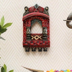 Traditional Wooden Mini Jharokha Rajasthani Style Hand-Carved Wooden Jharokha Wall Decor Wall Mounted | Traditional Indian Wall photo Frame