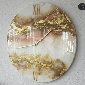 Handmade Resin wall clock with Coated glittered crystals and small pieces of Glass High Quality Glorious Piece