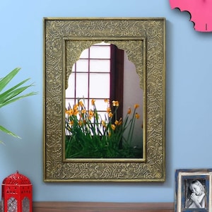 Traditional Wooden Rajasthani Style Hand-Carved Hand painted Framed Mirror |  Wall Decor Wall Mounted | Traditional Indian Wall Frame