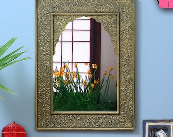 Hand-Carved Wood Mirror | Rajasthani Style Wall Decor (23x17 inches)