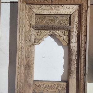 Traditional Vintage Handmade Decorative Jharokha | Rajasthani Style Hand-Carved Wooden Jharokha, Old Indian Bleach Temple Mirror