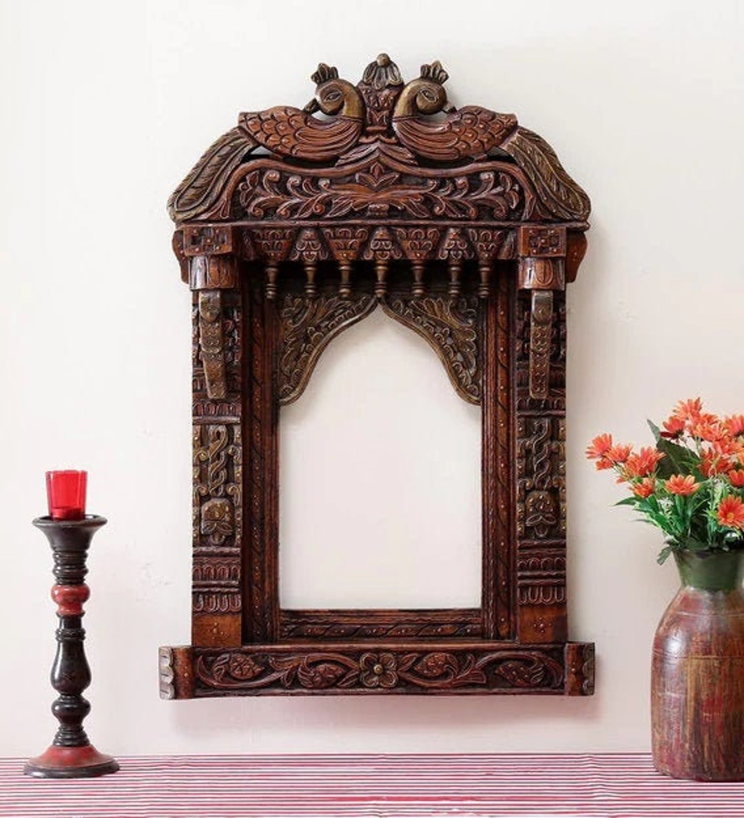 Traditional Wooden Peacock Jharokha Rajasthani Style Hand-carved