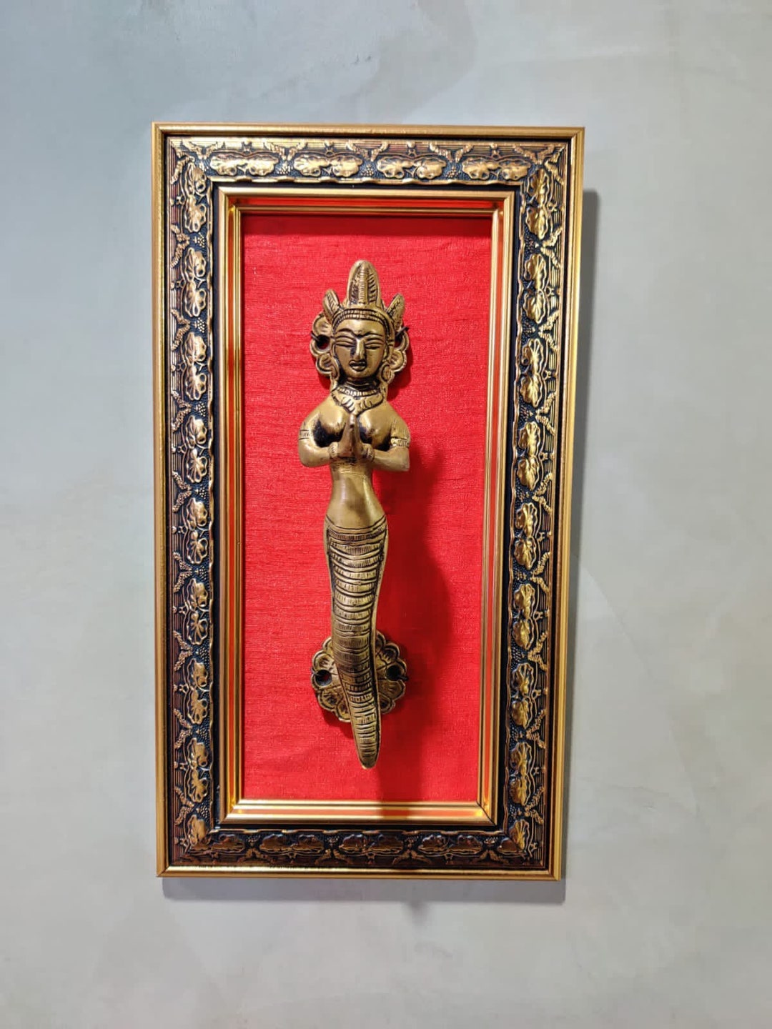 Ethnic Carved Krishna Idol Design Prabhavali Frame Brass Wall Hanging, Brass Wall Hanging