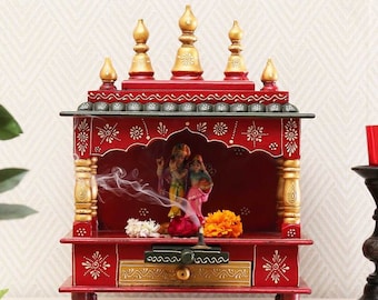 Templo Pooja de madera de mango hecho a mano - Templo del hogar, Pooja Ghar
