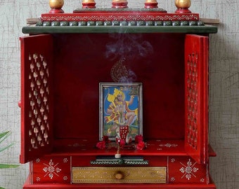 Handcrafted Mango Wood Pooja Mandir, Home Temple