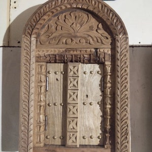 Traditional Vintage Handmade Decorative Jharokha | Rajasthani Style Hand-Carved Wooden Jharokha, Old Indian Bleach Temple Mirror