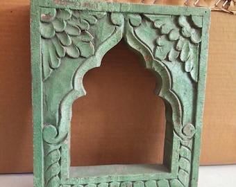 Traditional Vintage Handmade Decorative Jharokha | Rajasthani Style Hand-Carved Wooden Jharokha, Wall Decor Hand-Painted Ethnic Indian Style