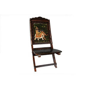 Rajasthani Solid Wood Hand Painted Folding Chair | Wooden Sitting Chair | Living Room Decor | Ethnic Style Hand-Painted