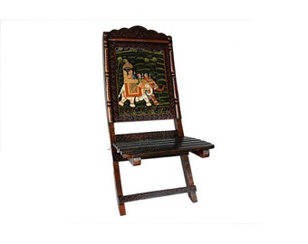 Hand-Painted Folding Chair | Solid Wood, Ethnic Rajasthani Decor