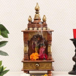 Wooden Temple Handcrafted Mandir Pooja Ghar Mandap For Worship Home Handicraft Pooja Room Decor Art