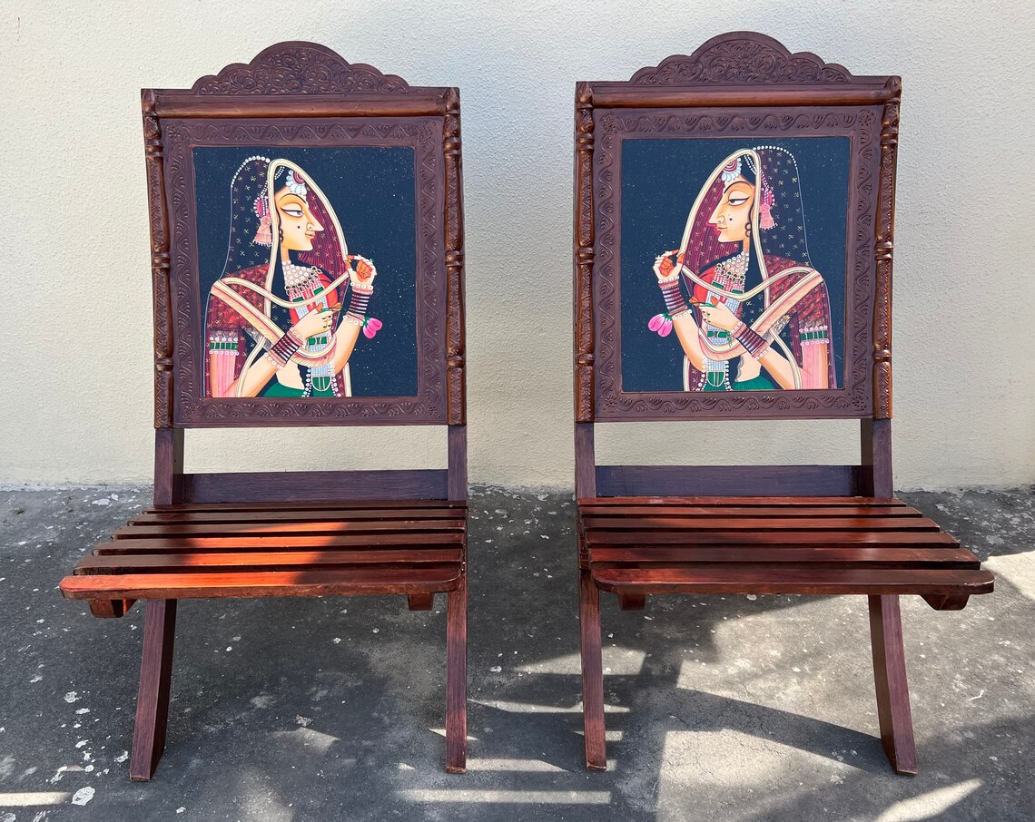 Rajasthani Solid Wood Hand Painted Bani Thani Folding Chair Etsy