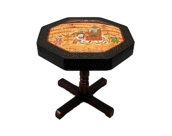 Rajasthani Solid Wood Hand Painted Pack table |  Flower pot holder | Night Stand Reclaimed | Elephant painting | Handmade Arena