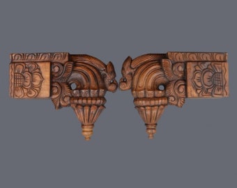 Antique Carved Wood Wall Bracket, Parrot Corbel, Indian Art