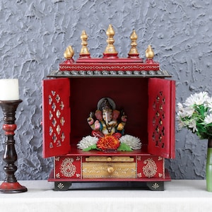 Wooden Temple Handcrafted Mandir Pooja Ghar Mandap For Worship Home Handicraft Pooja Room Decor Art