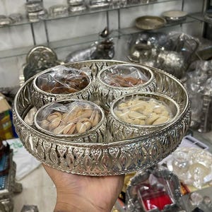 Handcrafted Pure Brass Double tone Dry fruits Set | Housewarming Essential | Diwali Gift | Pooja Items | Home and Office Temple