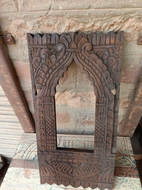 手彫りの木製 Jharokha 壁装飾 |ラジャスタン様式のインドのフレーム 