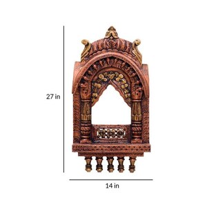 Traditional Wooden Dual Polish Jharokha Rajasthani Style Hand-Carved Wooden Jharokha Wall Decor Wall Mounted Traditional Indian Wall Frame image 4