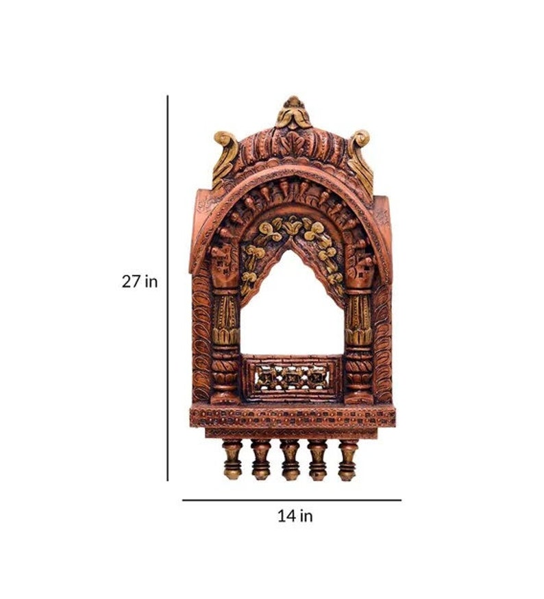 Traditional Wooden Dual Polish Jharokha Rajasthani Style Hand-Carved Wooden Jharokha Wall Decor Wall Mounted Traditional Indian Wall Frame image 4