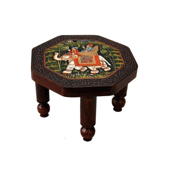 Set of TWO Stool Rajasthani Solid Wood Hand Painted | Wooden Sitting Stool | Living Room Decor | Indian Ethnic Style Handmade CHOWKI
