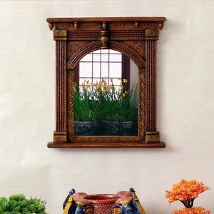 Traditional Wooden Mini Jharokha Rajasthani Style Hand-Carved Wooden Jharokha Wall Decor Wall Mounted | Traditional Indian Wall photo Frame