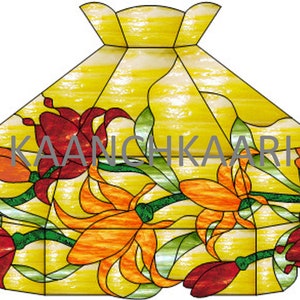 Lilly Border Panel Lampenschirm Buntglasmuster – 6-seitig, 3-stufig mit Krone