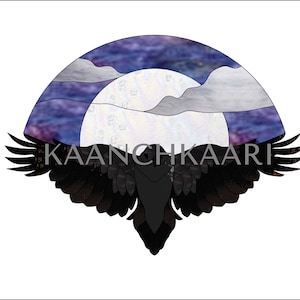 Flying Raven Stained Glass Pattern 19&quot; x 14&quot; (digital)