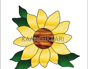 Sunflower Stained Glass Pattern Suncatcher 6" x 5.5" digital