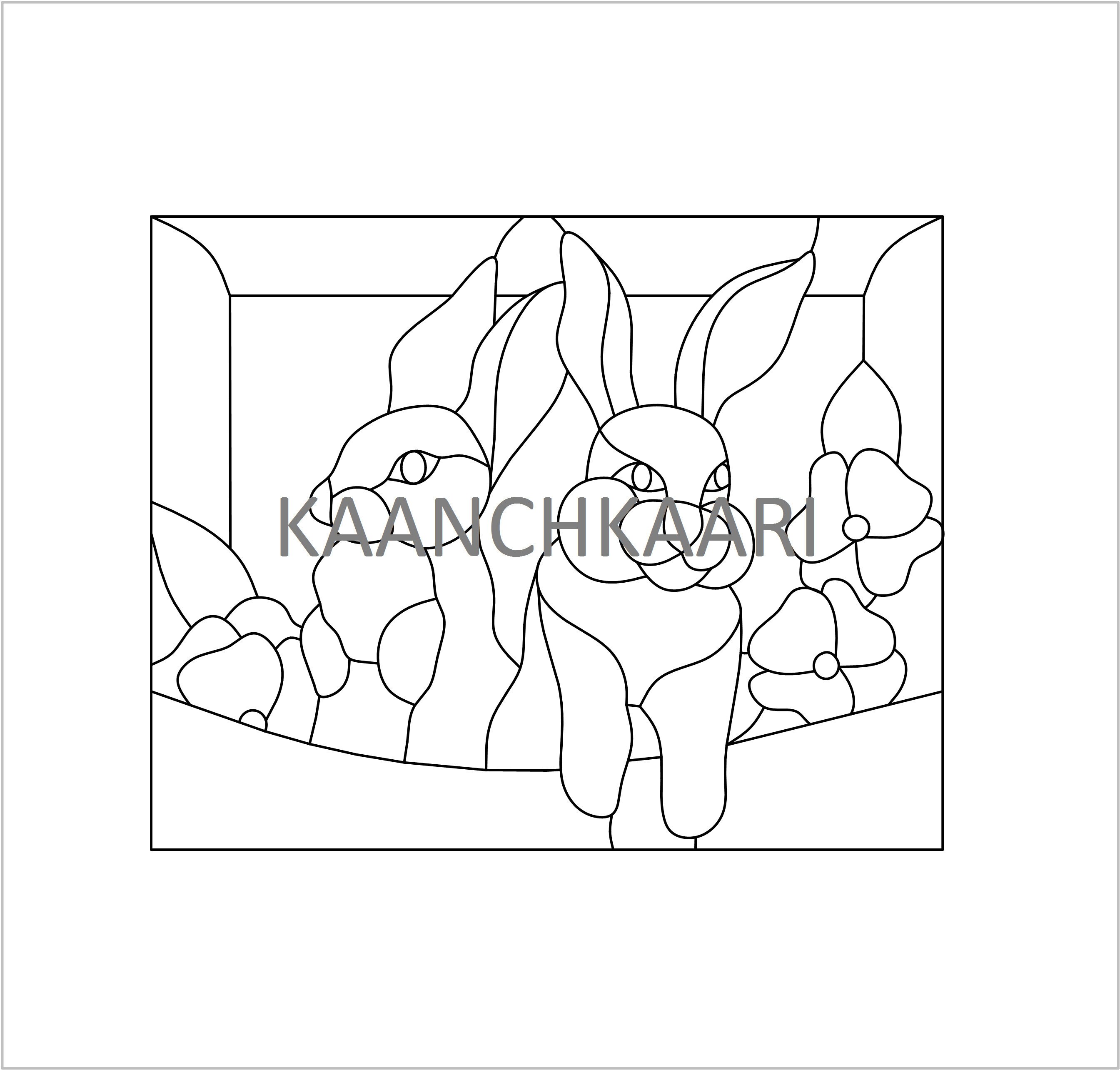 Rabbits Stained Glass Pattern 10 W X 8ht Digital | Etsy