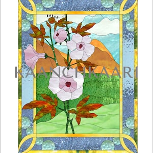 Cranberry Hibiscus Stained Glass Pattern  18&quot; x 24&quot; (digital)