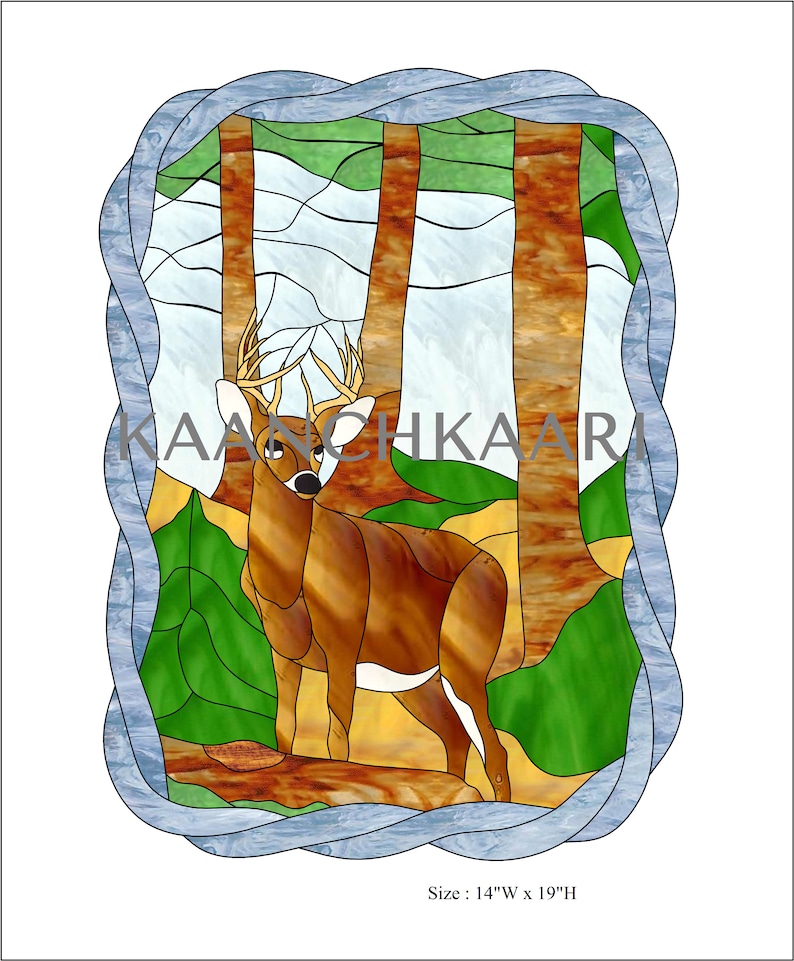 Deer Stained Glass Pattern 14 X 19 digital Etsy