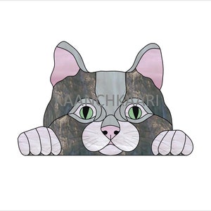 Peeking cat bottom Stained Glass Pattern  10&quot; w x 6.5&quot; Ht (digital)