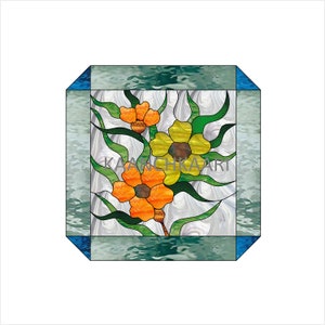 Floral Stained Glass Pattern  Suncatcher  12&quot; x 12&quot; digital