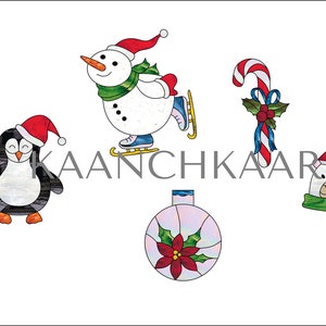 Set of 5 Christmas ornaments stained glass patterns (digital)
