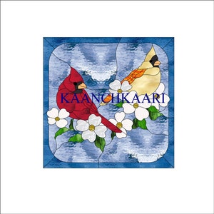 Cardinals Square Stained Glass Pattern 16&quot; x 16&quot; (digital)
