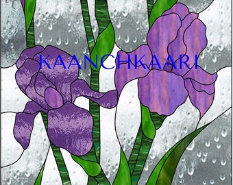 Digital Irises Stained Glass Pattern 10" x 24"