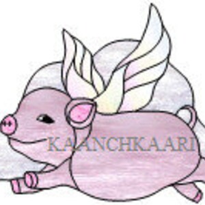 May include: A pink pig with white wings flying in the sky. The pig has a happy expression on its face.