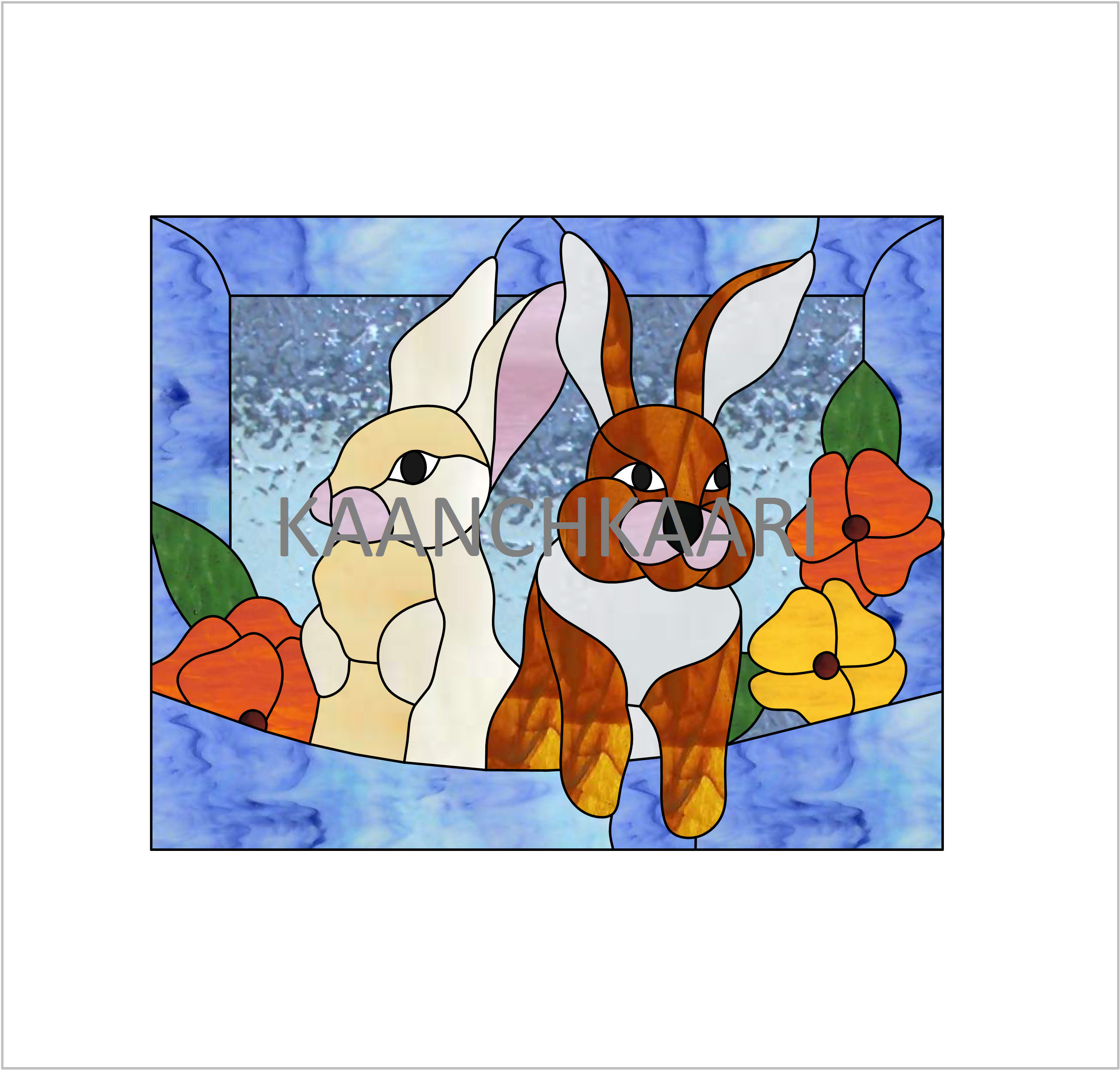 Rabbits Stained Glass Pattern 10 W X 8ht Digital | Etsy