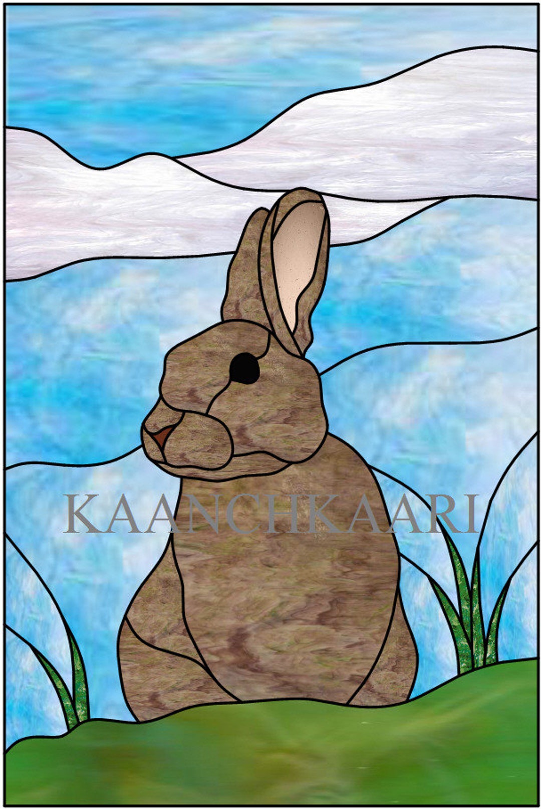 Rabbit Stained Glass Pattern 6 X 9 digital - Etsy