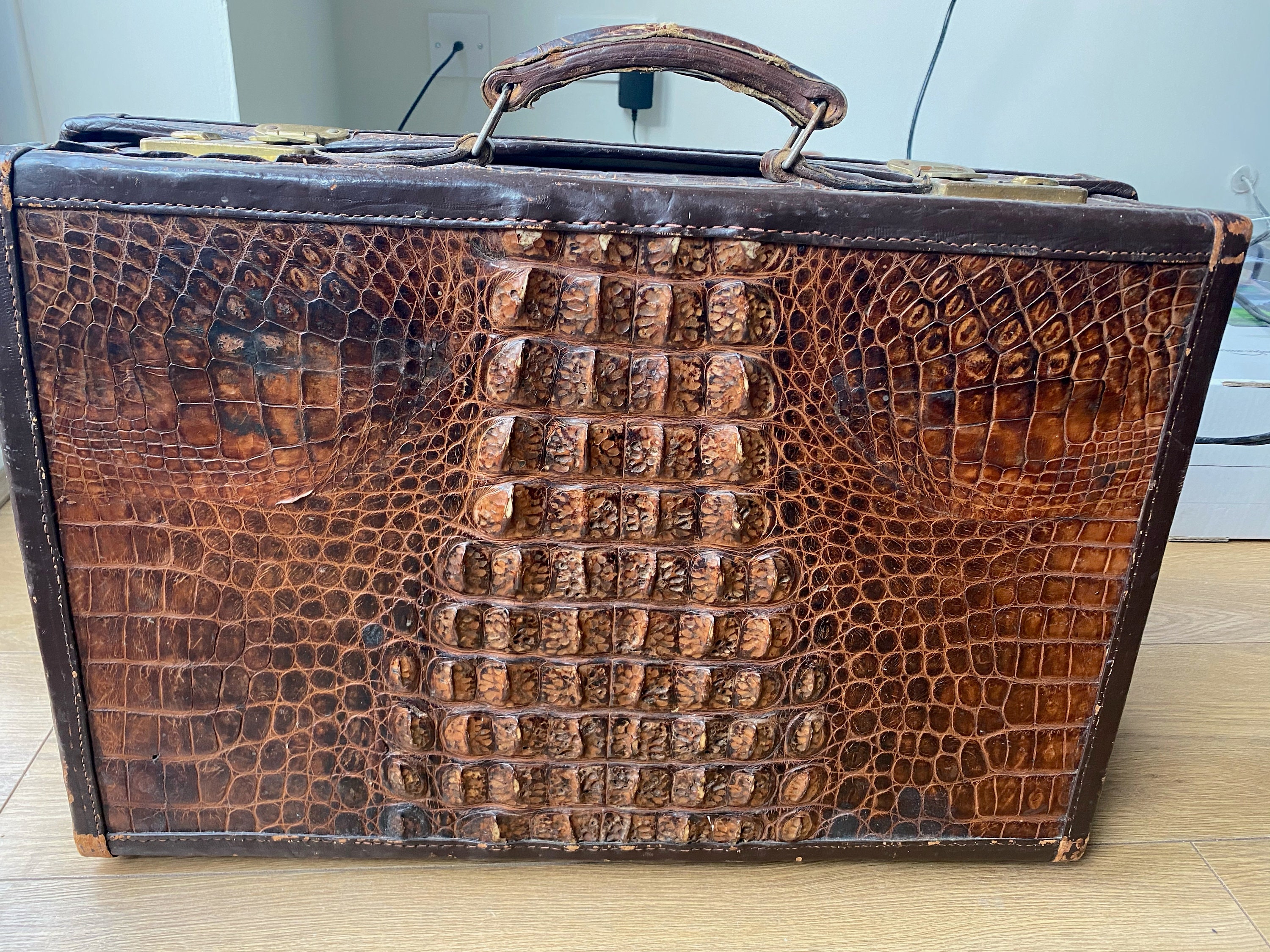 Vintage Crocodile Travel Suitcase Etsy