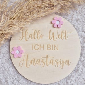 Hola mundo...Soy...Anuncio de nombre, regalo de nacimiento, anunciar nacimiento, placa de madera con nombre