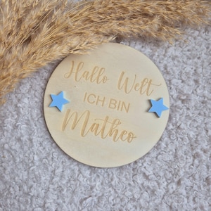 Hola mundo...Soy...Anuncio de nombre, regalo de nacimiento, anunciar nacimiento, placa de madera con nombre