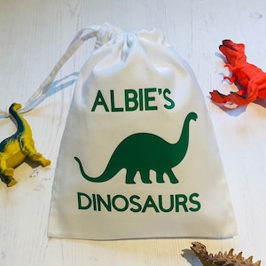 Personalised dinosaur drawstring bags, cotton toy bag, dinosaur storage bag, Dino toys, playroom storage, gift for boys, dinosaur bedroom,