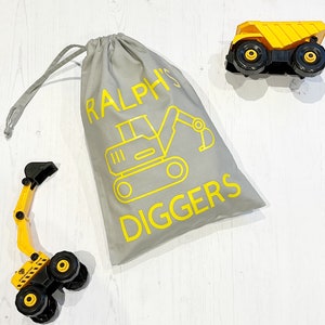 Toy Digger Bag, Drawstring Toy Bag, Playroom Storage, Toy Construction Vehicles, Toy Trucks Bag, Hot Wheels, Toy Storage, Gift for Boys