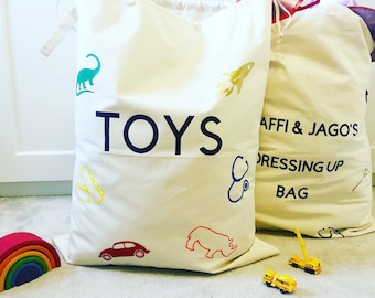 Large Canvas Drawstring Toy Sack, Fully Personalisable, Toy Box Alternative, Playroom Storage, Birthday Sack, Toy Organisation