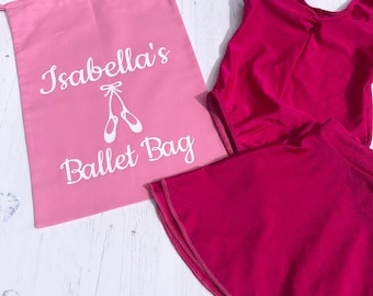 Gepersonaliseerde katoenen trekkoord ballettas - balletschoenen tas - meisjes cadeau - dans tas